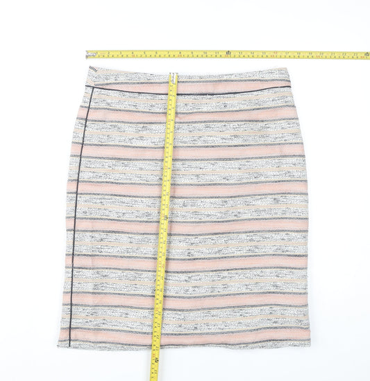 Marks and Spencer Womens Pink Stripe Pencil Skirt UK 14 Knee Length