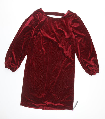 Dusk Women’s Red Velvet Shift Dress Size 10 Long Sleeve Party