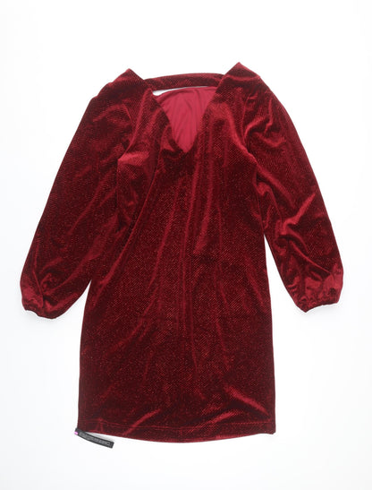 Dusk Women’s Red Velvet Shift Dress Size 10 Long Sleeve Party