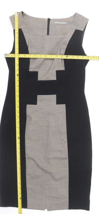 Marks and Spencer Women Black Grey Sheath Dress UK 10 Workwear