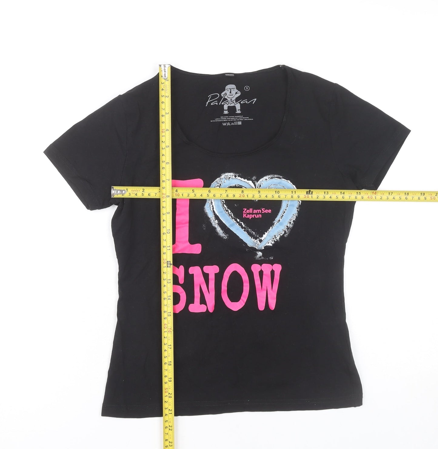 Palawan Womens Black Scoop Neck Graphic Snow Print T-Shirt Size S