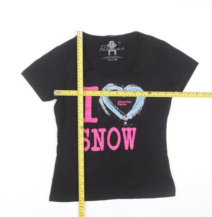 Palawan Womens Black Scoop Neck Graphic Snow Print T-Shirt Size S