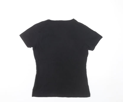 Palawan Womens Black Scoop Neck Graphic Snow Print T-Shirt Size S