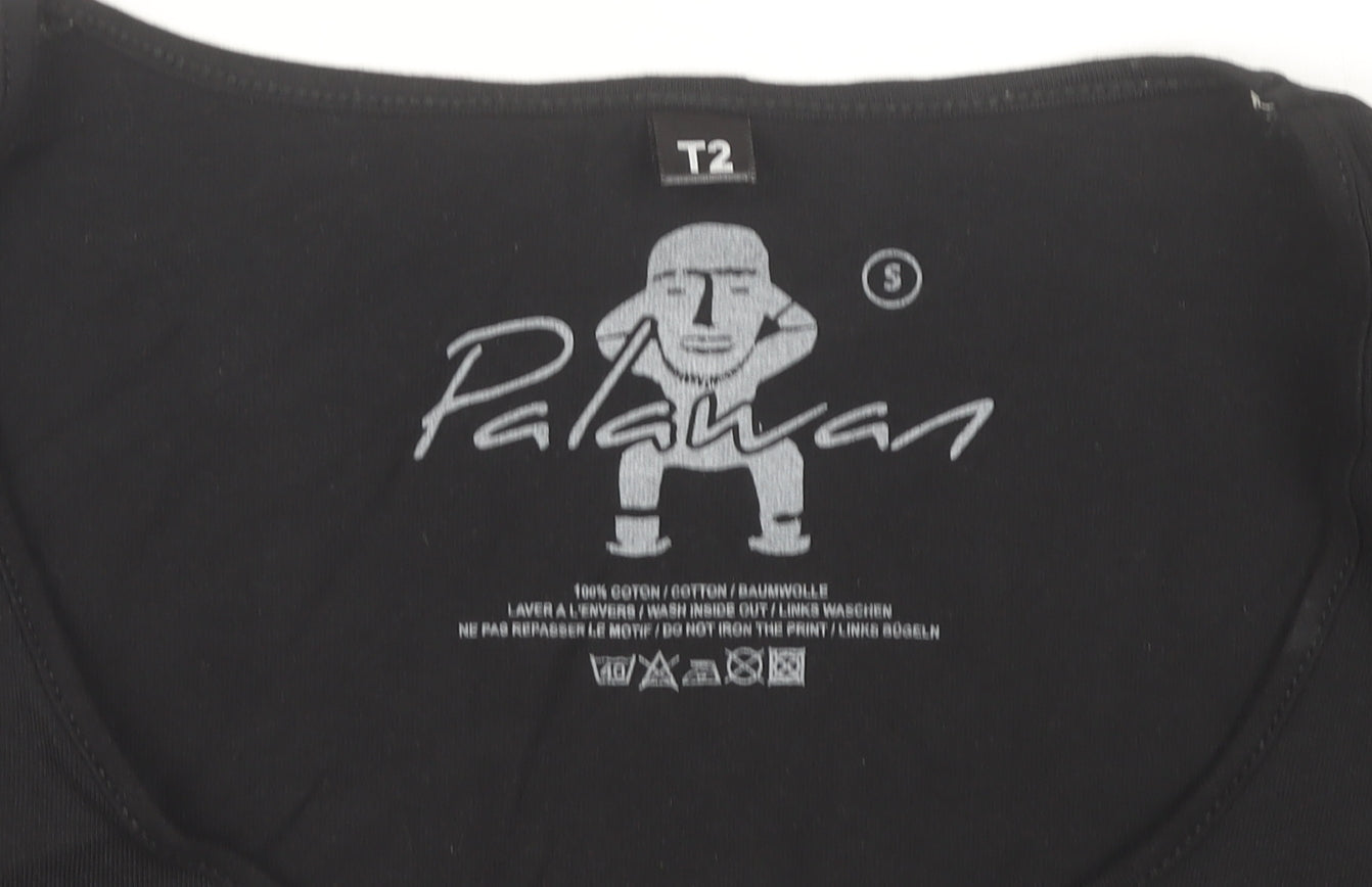 Palawan Womens Black Scoop Neck Graphic Snow Print T-Shirt Size S