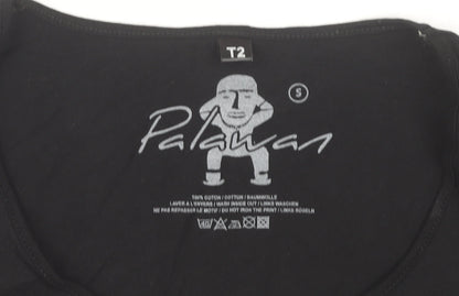 Palawan Womens Black Scoop Neck Graphic Snow Print T-Shirt Size S