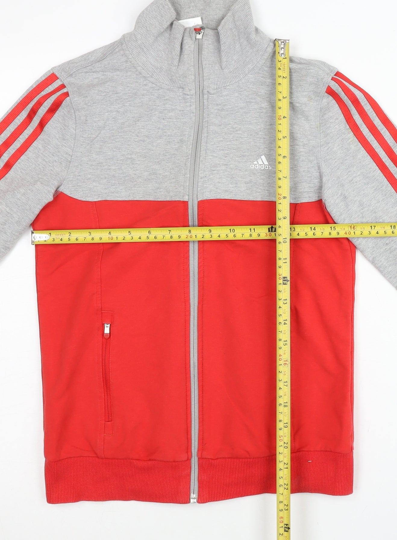 Adidas Womens Red Grey Track Jacket Size 10 Full Zip Activewear