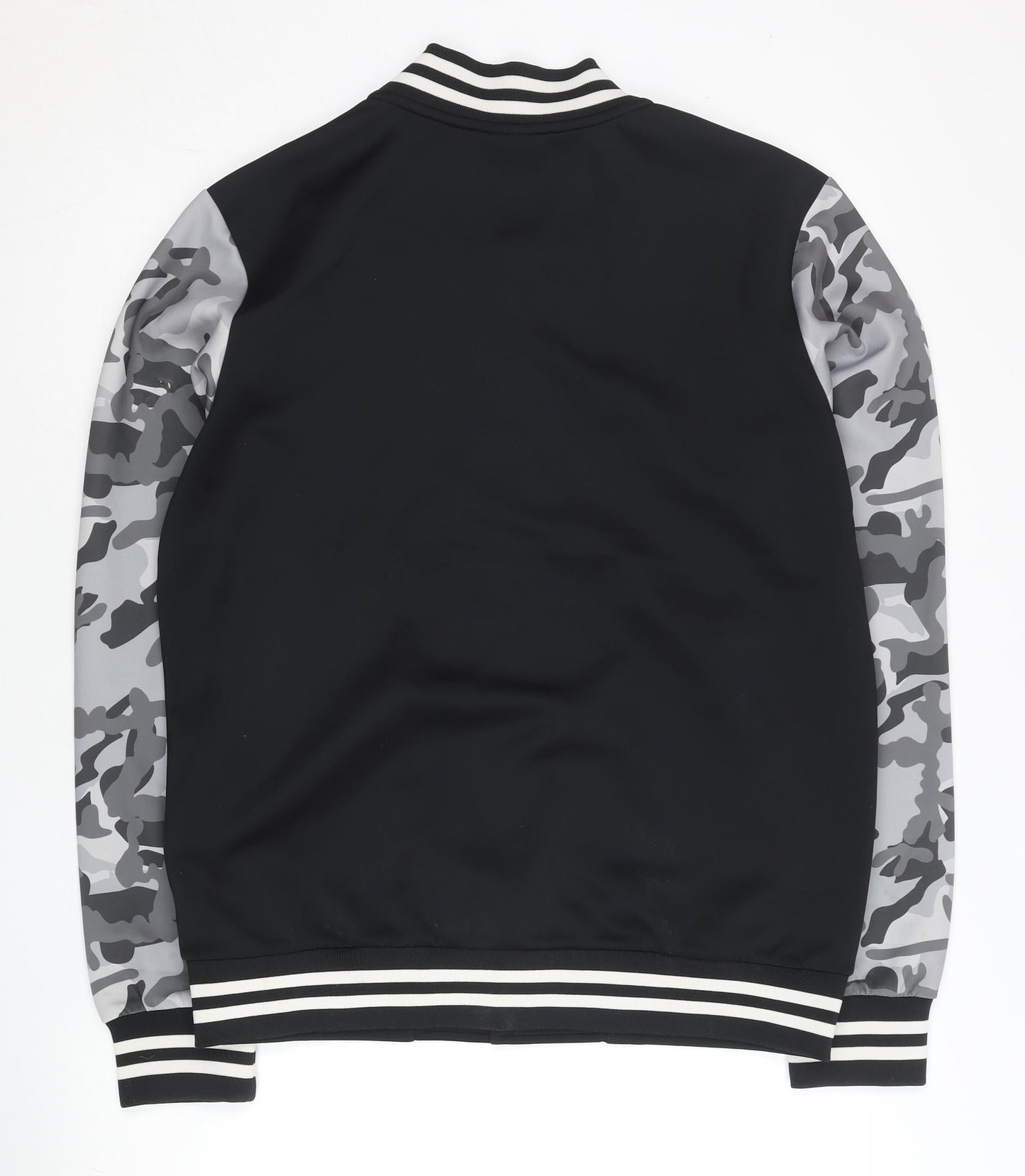 Xtep Men’s Black Varsity Jacket M Camouflage Sleeves Logo Casual