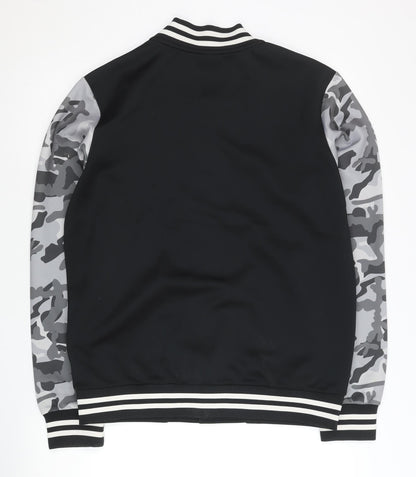 Xtep Men’s Black Varsity Jacket M Camouflage Sleeves Logo Casual