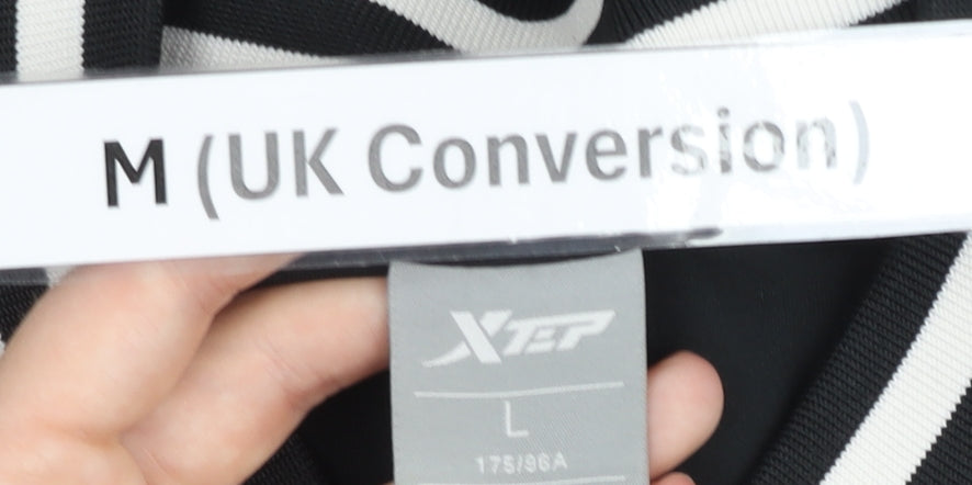 Xtep Men’s Black Varsity Jacket M Camouflage Sleeves Logo Casual