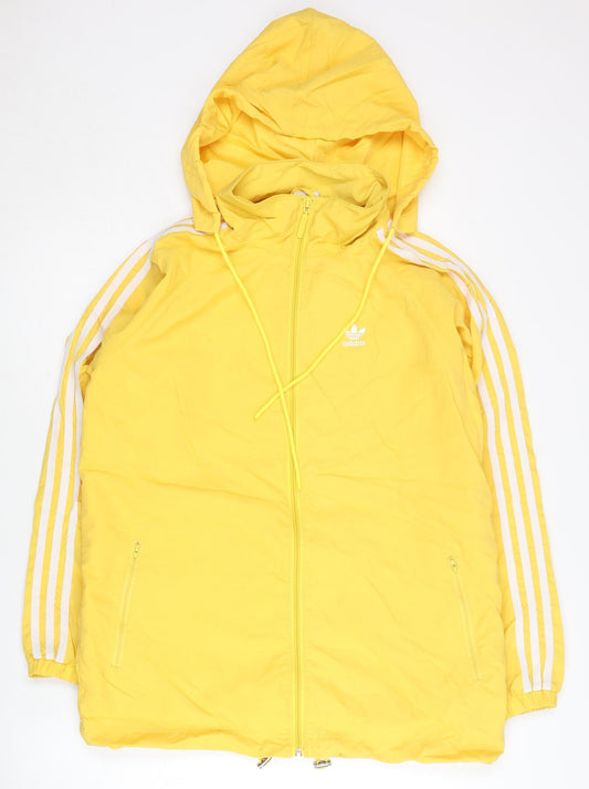 Adidas Womens Yellow Windbreaker Jacket UK 6 Hooded Full Zip Lightweight