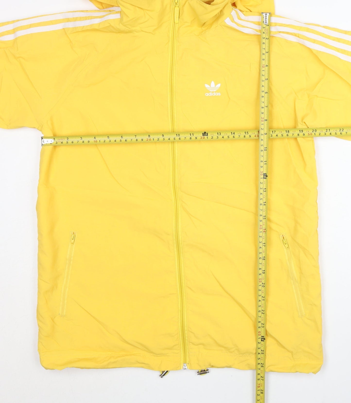 Adidas Womens Yellow Windbreaker Jacket UK 6 Hooded Full Zip Lightweight
