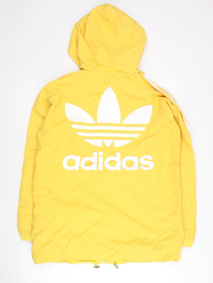 Adidas Womens Yellow Windbreaker Jacket UK 6 Hooded Full Zip Lightweight