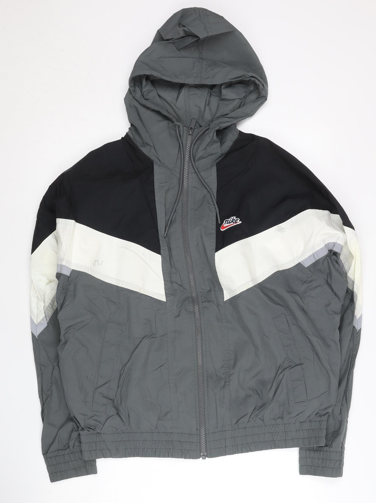 Nike Men’s Grey Black White Windbreaker Jacket M Hooded Lightweight