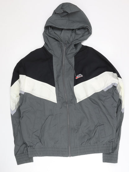 Nike Men’s Grey Black White Windbreaker Jacket M Hooded Lightweight