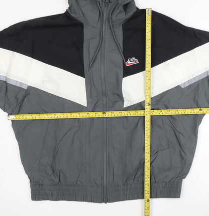 Nike Men’s Grey Black White Windbreaker Jacket M Hooded Lightweight