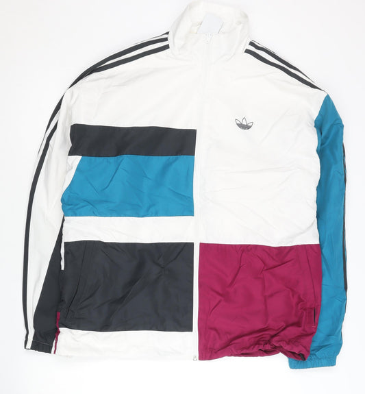Adidas Mens White Colourblock Track Jacket Size M Polyester