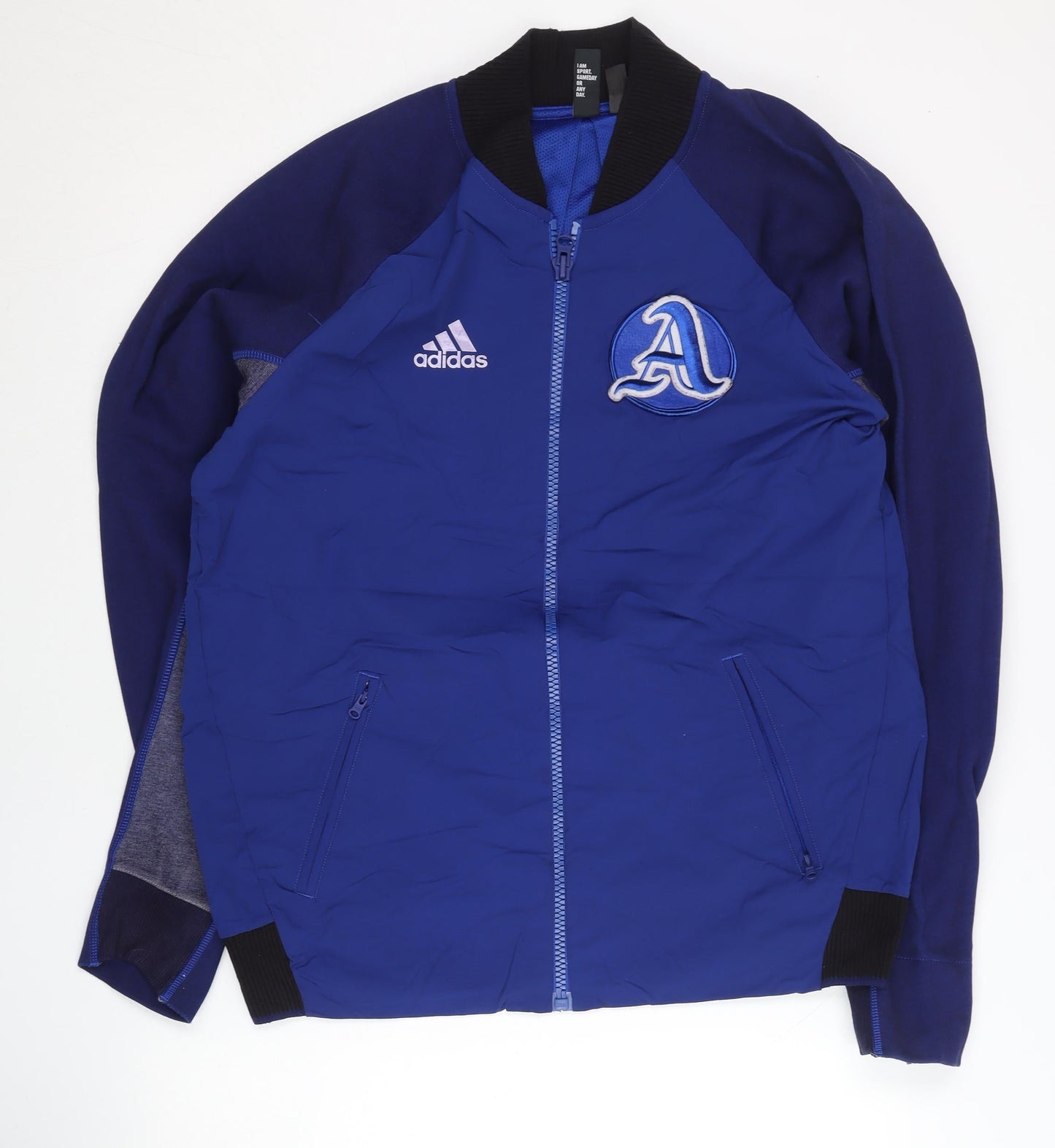 Adidas Men's Blue Varsity Jacket Size L Regular Fit Zip Sportswear