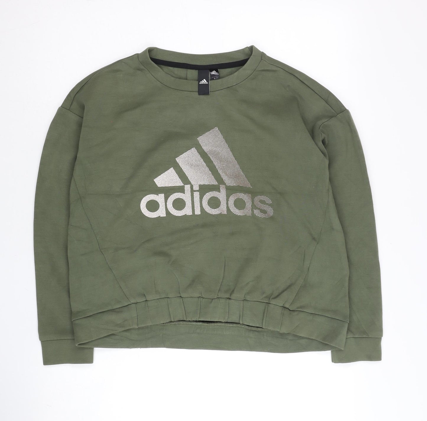Adidas Women Green L Pullover Short Sleeve Logo Sweatshirt