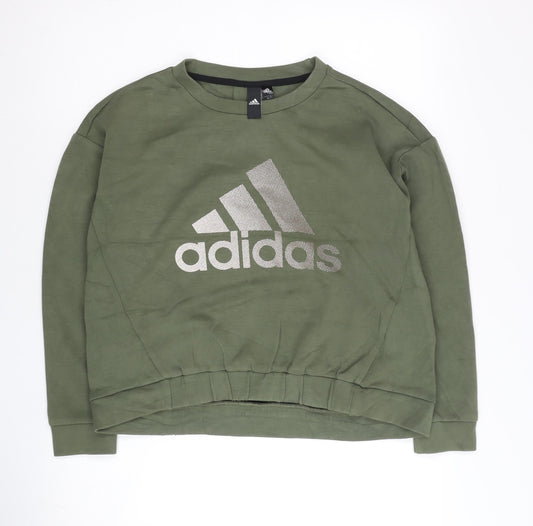 Adidas Women Green L Pullover Short Sleeve Logo Sweatshirt
