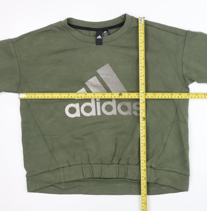 Adidas Women Green L Pullover Short Sleeve Logo Sweatshirt