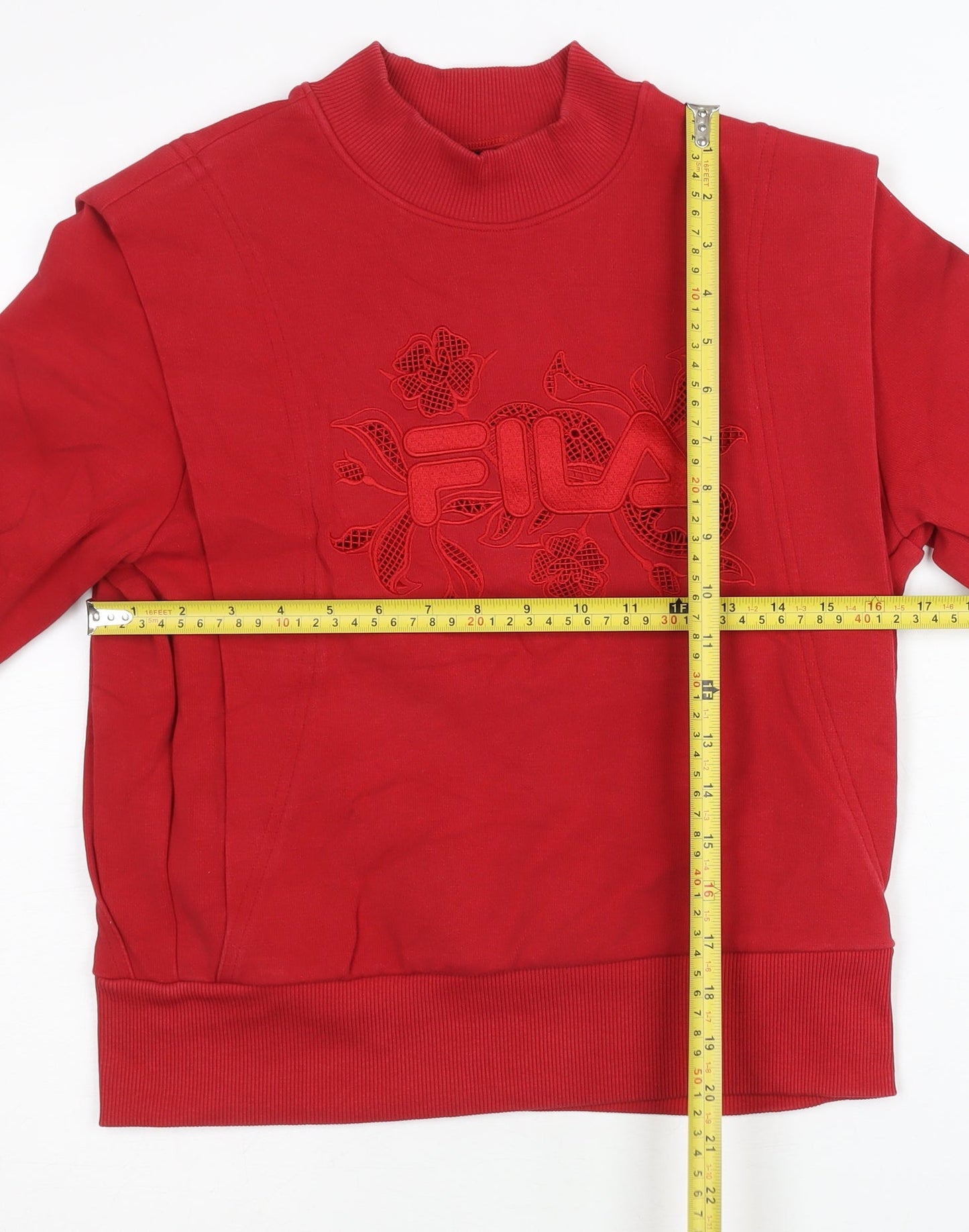 Fila Womens Red Sweatshirt UK 6 Cotton Blend Floral Logo Pullover