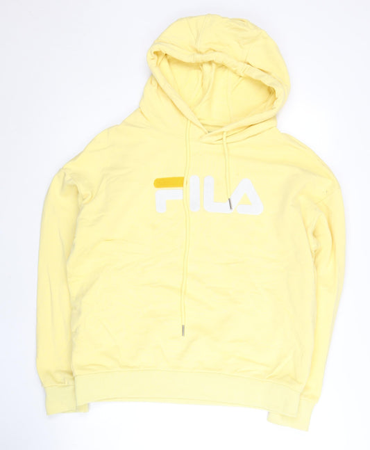 Fila Women’s Yellow Pullover Hoodie Sweatshirt Size M Cotton Logo
