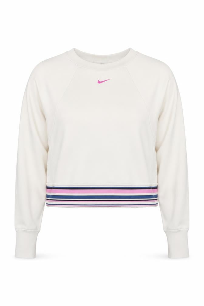 Nike Pro Women’s Beige Sweatshirt Medium Striped Hem Dri-FIT
