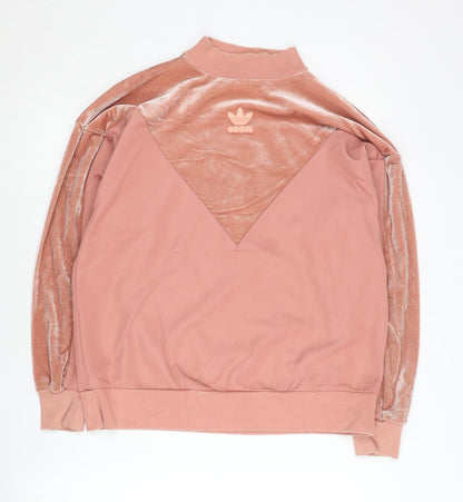 Adidas Womens Pink Velour Logo Sweatshirt Size 8 Regular Fit