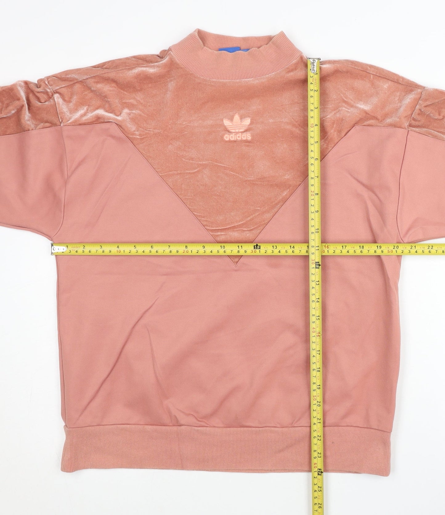 Adidas Womens Pink Velour Logo Sweatshirt Size 8 Regular Fit