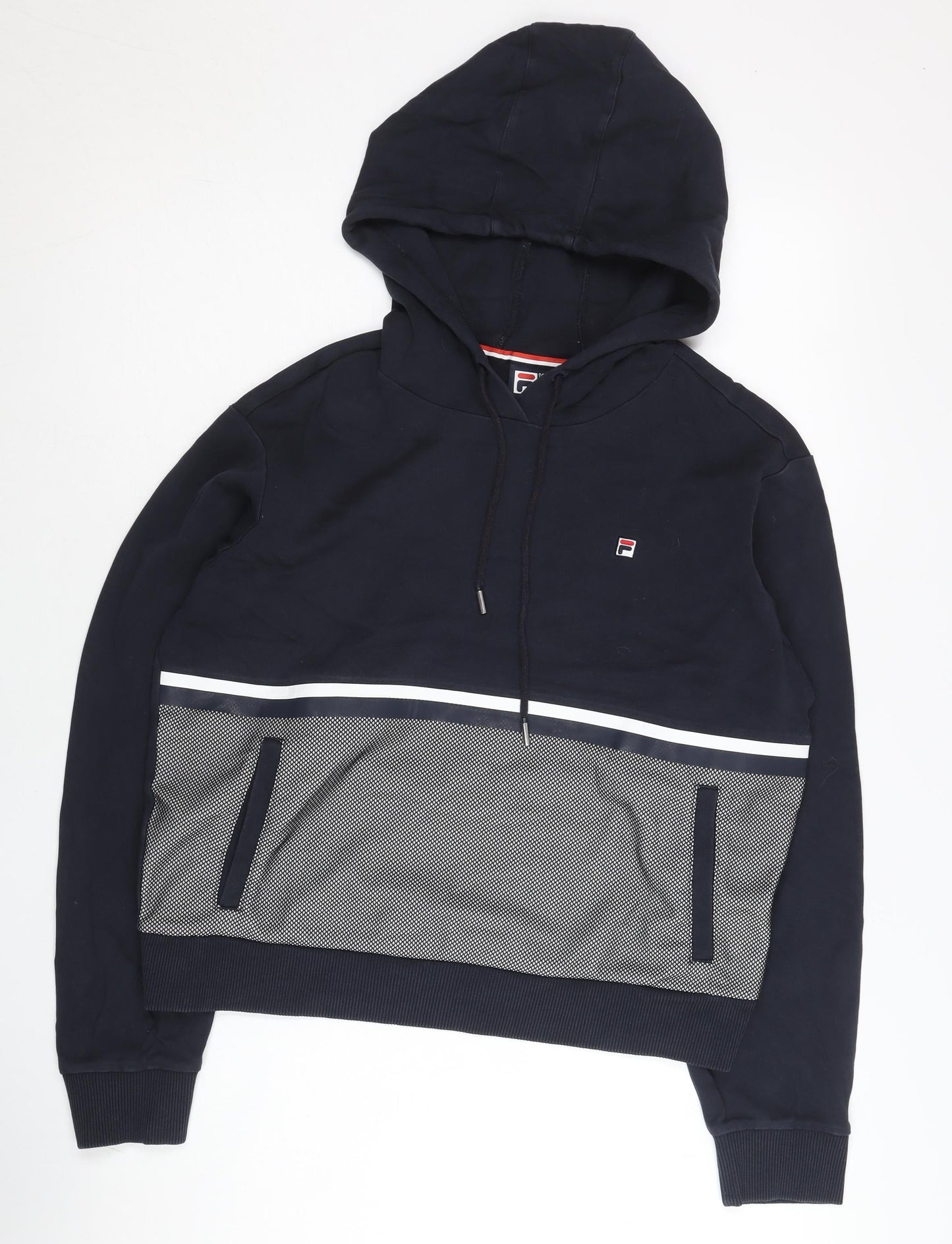 Fila Womens Navy Blue Hoodie Size 10 Logo Pullover Sportswear