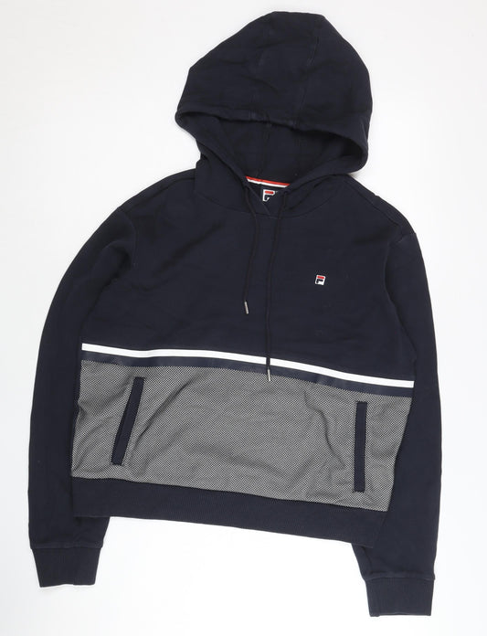 Fila Womens Navy Blue Hoodie Size 10 Logo Pullover Sportswear