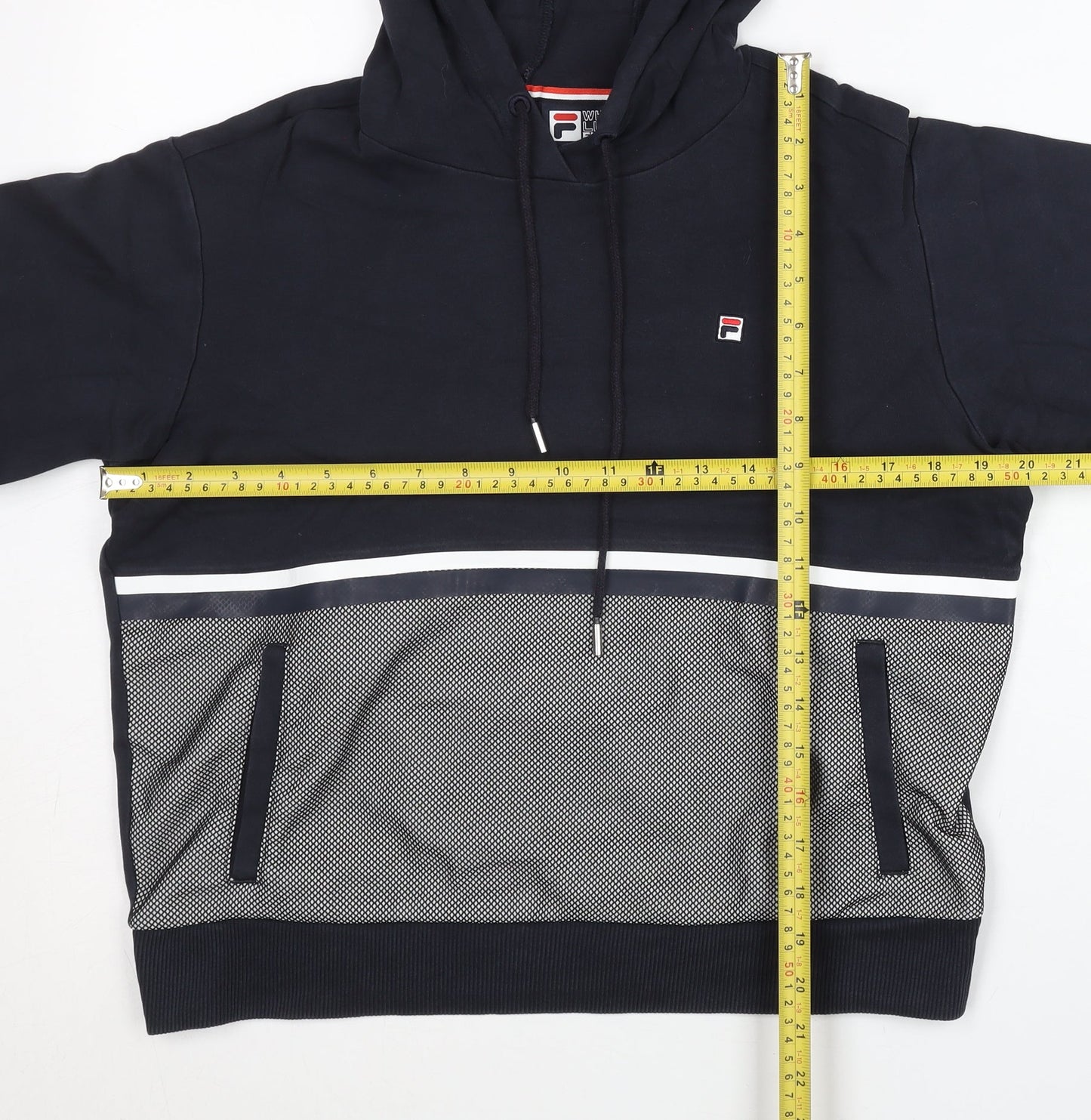 Fila Womens Navy Blue Hoodie Size 10 Logo Pullover Sportswear