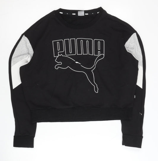 Puma Womens Black Sweatshirt M Pullover Logo Long Sleeve Sportswear