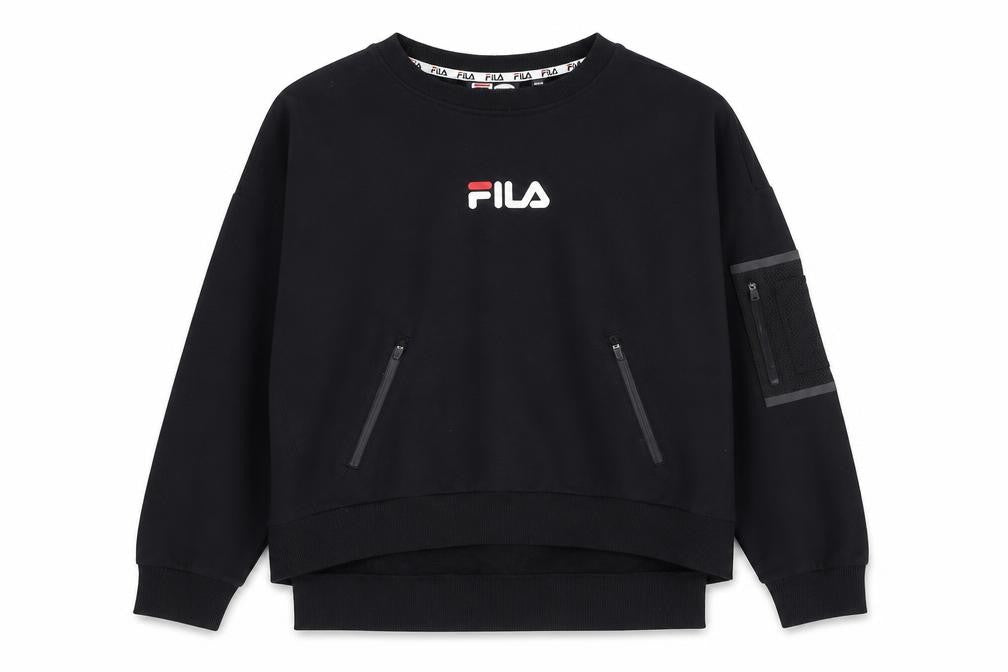 Fila Women’s Black Logo Pullover Sweatshirt Size 8 Regular Fit