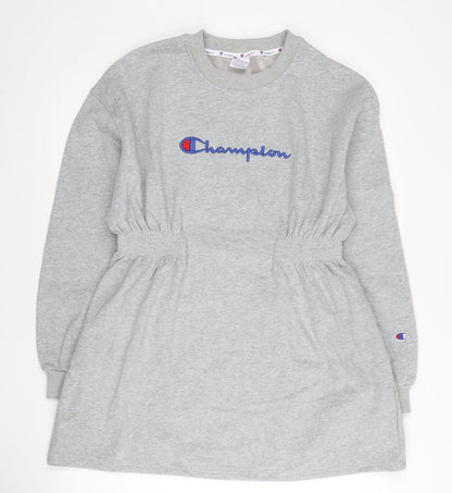 Champion Women’s Grey Tunic Sweatshirt Medium Logo Elastic Waist