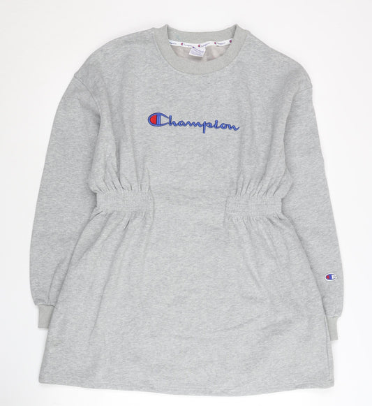 Champion Women’s Grey Tunic Sweatshirt Medium Logo Elastic Waist
