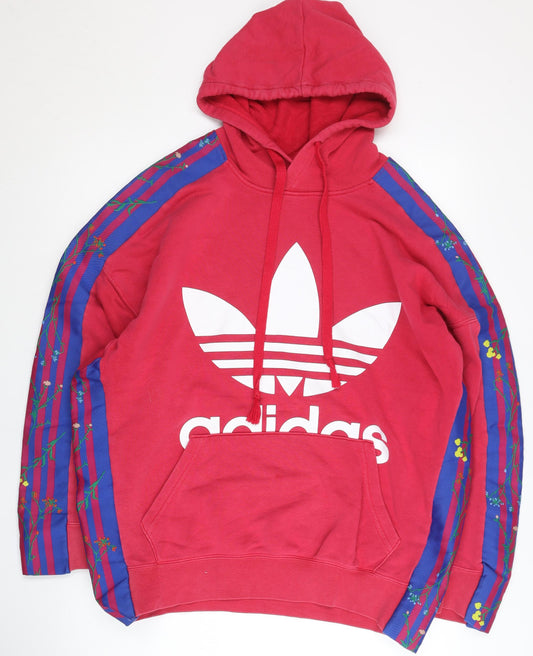 Adidas Women’s Red Floral Hoodie Sweatshirt UK 10 Pullover Cotton Blend