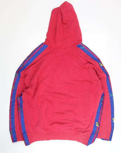 Adidas Women’s Red Floral Hoodie Sweatshirt UK 10 Pullover Cotton Blend