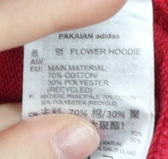Adidas Women’s Red Floral Hoodie Sweatshirt UK 10 Pullover Cotton Blend