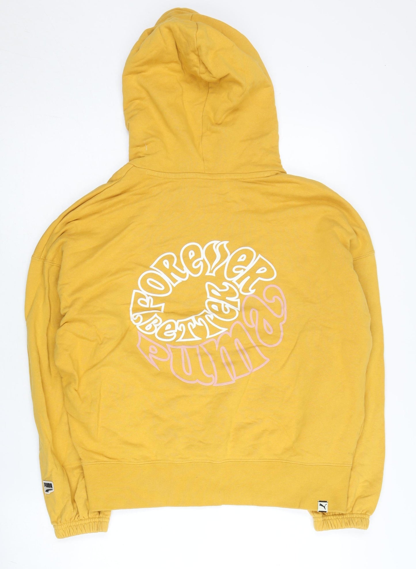 Puma Womens Yellow Pullover Hoodie XS Long Sleeve Cotton