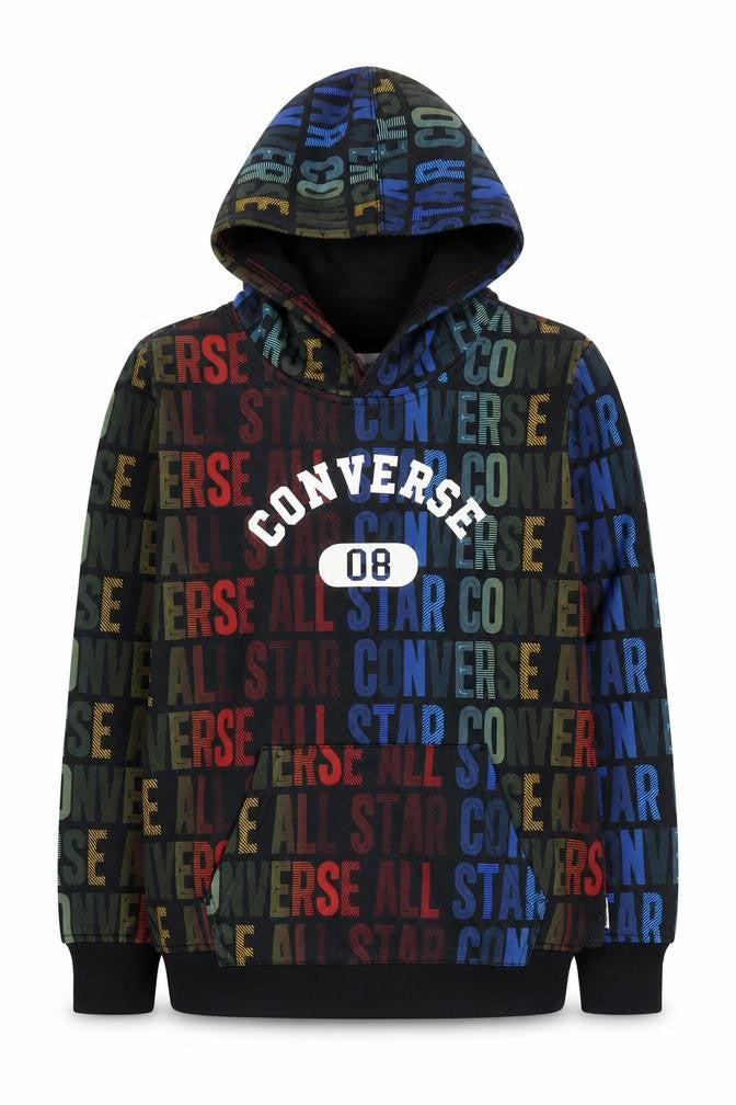 Front view of Converse Teens Multicoloured Pullover Hoodie, size 4, Graphic Print