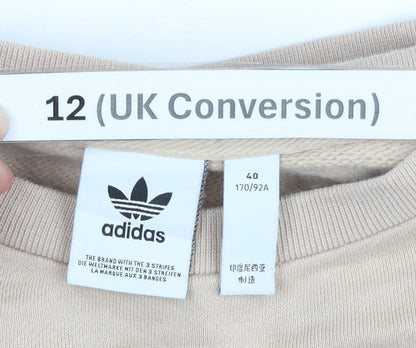 Adidas Womens Beige Crew Neck Short Sleeve Sweatshirt Size 12