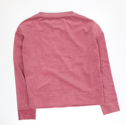 Adidas Women Pink Velour Logo Sweatshirt Size 10 Regular Fit