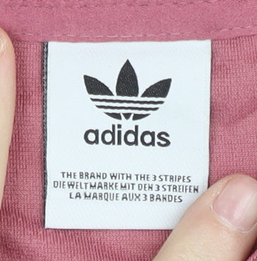 Adidas Women Pink Velour Logo Sweatshirt Size 10 Regular Fit