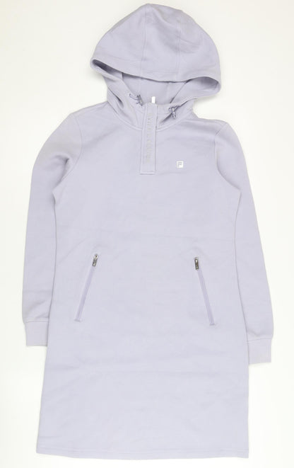 Fila Women’s Purple Tunic Hoodie Size 6 UK Long Sleeve Zip Pocket