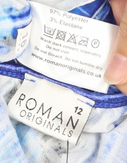 Womens UK Size 12 Roman Originals Blue Basic T-Shirt
