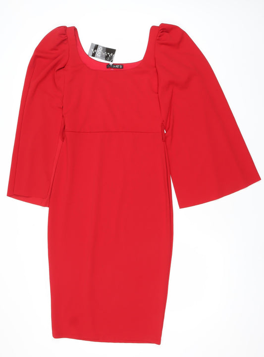 Quiz Women’s Red Bodycon Square Neck Puff Sleeve Dress Size 10
