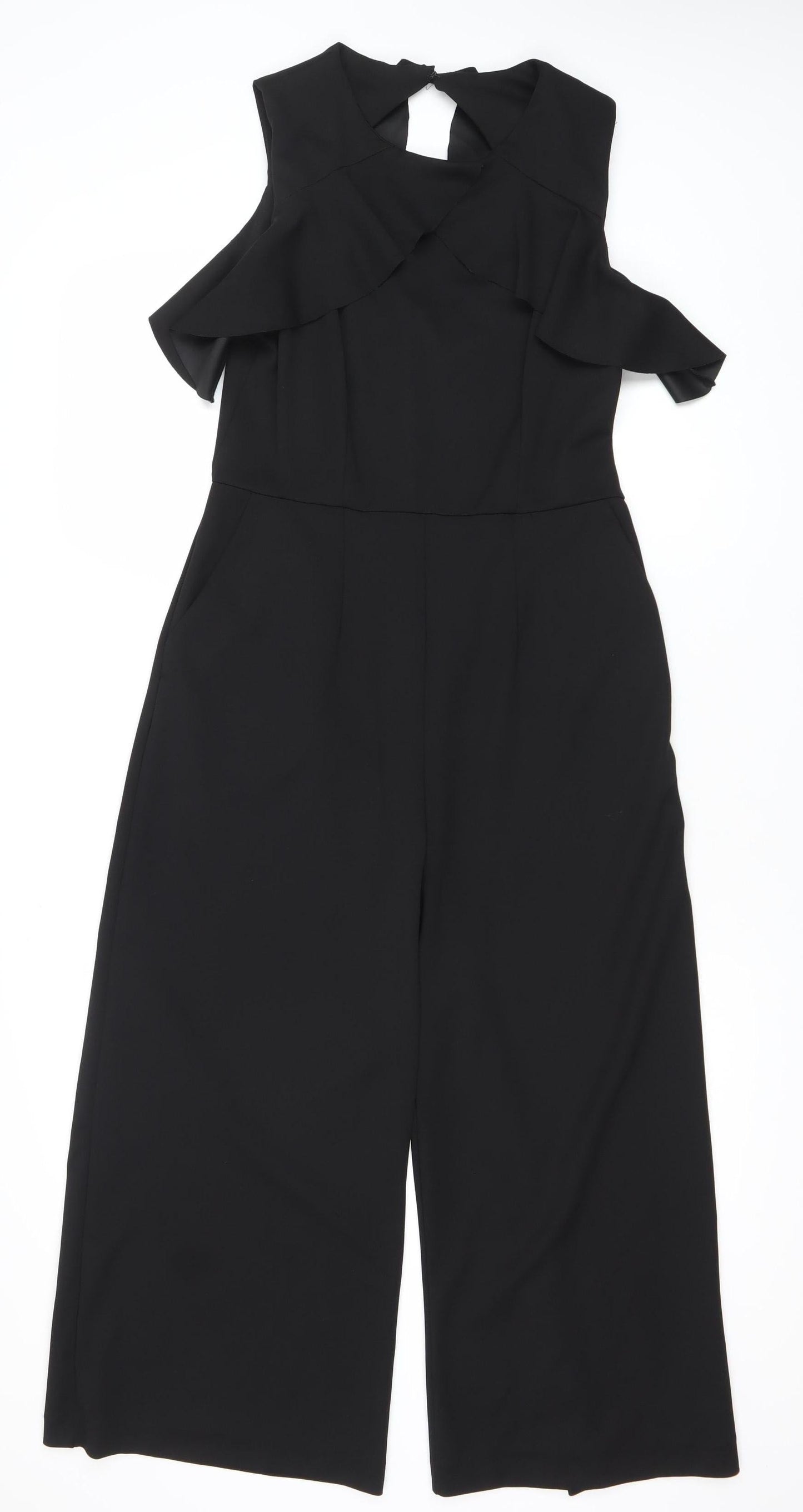 Warehouse Women’s Black One Shoulder Wide-Leg Ruffle Jumpsuit Size 12