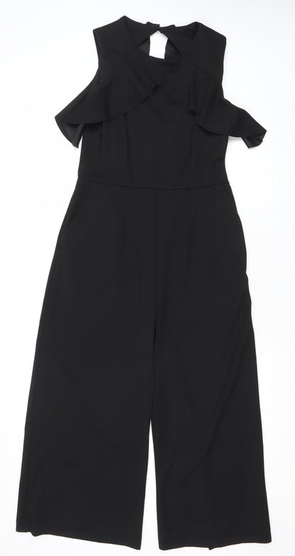Warehouse Women’s Black One Shoulder Wide-Leg Ruffle Jumpsuit Size 12