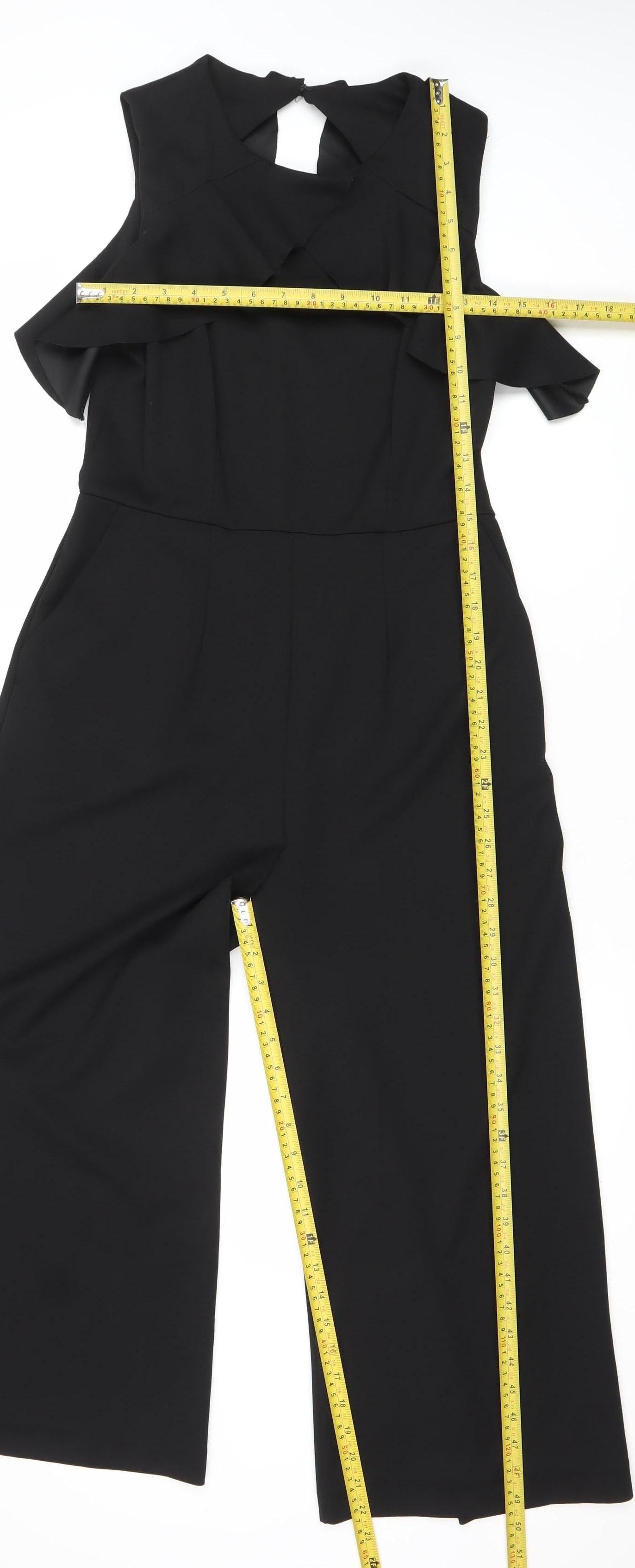 Warehouse Women’s Black One Shoulder Wide-Leg Ruffle Jumpsuit Size 12